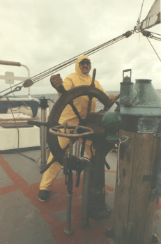 At the helm of the Swedish S/V Nordkap